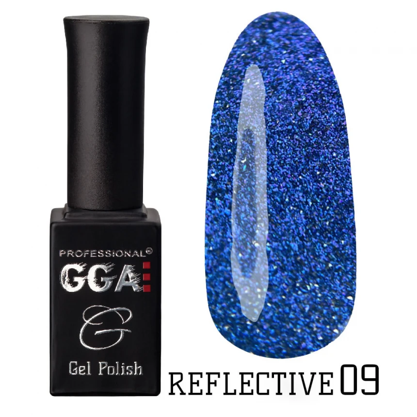 Гель-лак GGA Professional Reflective Gel Polish №09 світлий синій, зі світловідбиваючими частинками 10 мл