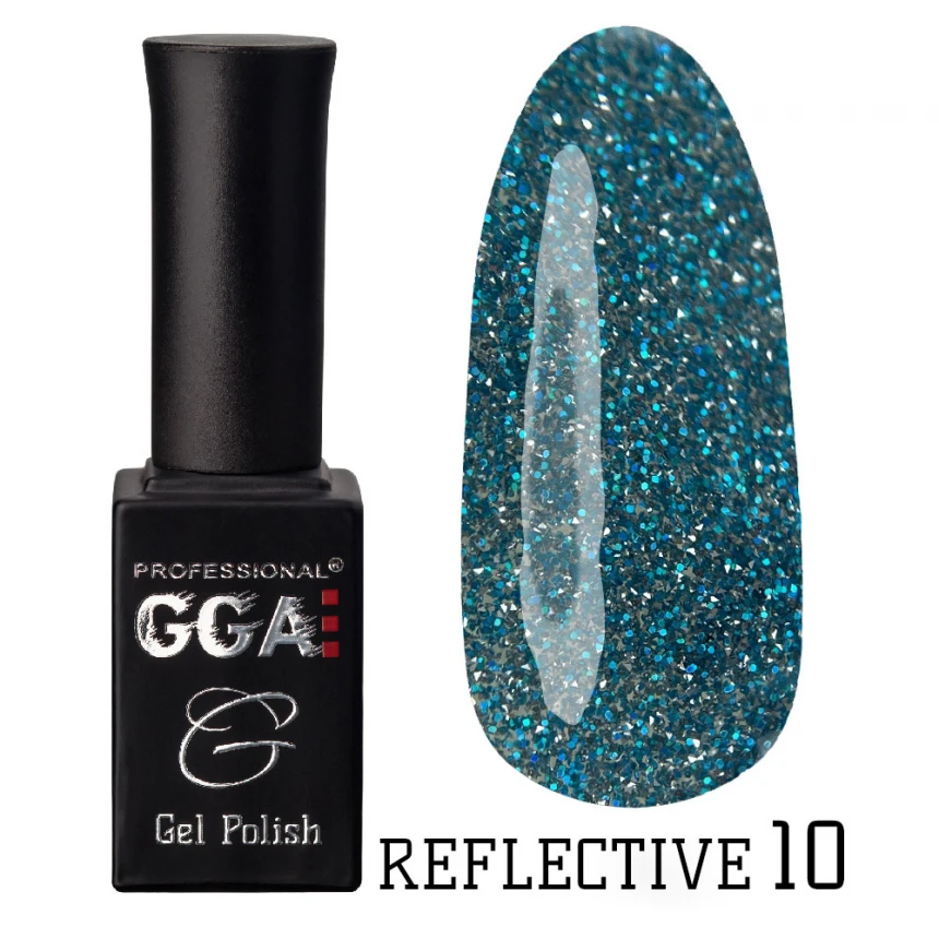Гель-лак GGA Professional Reflective Gel Polish №10 лазуровий, зі світловідбиваючими частинками 10 мл