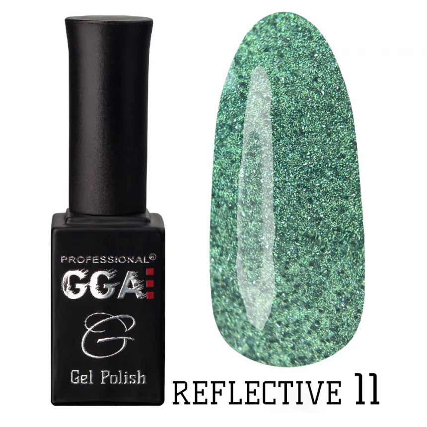 Гель-лак GGA Professional Reflective Gel Polish №11 світло-зелений, зі світловідбиваючими частинками 10 мл