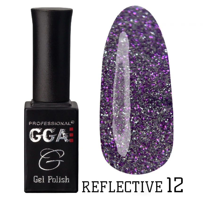 Гель-лак GGA Professional Reflective Gel Polish №12 фіолетовий, зі світловідбиваючими частинками 10 мл