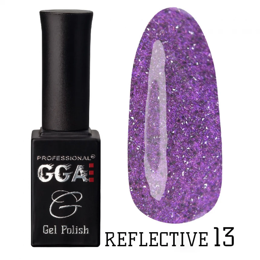Гель-лак GGA Professional Reflective Gel Polish №13 світлий фіолетовий, зі світловідбиваючими частинками 10 мл