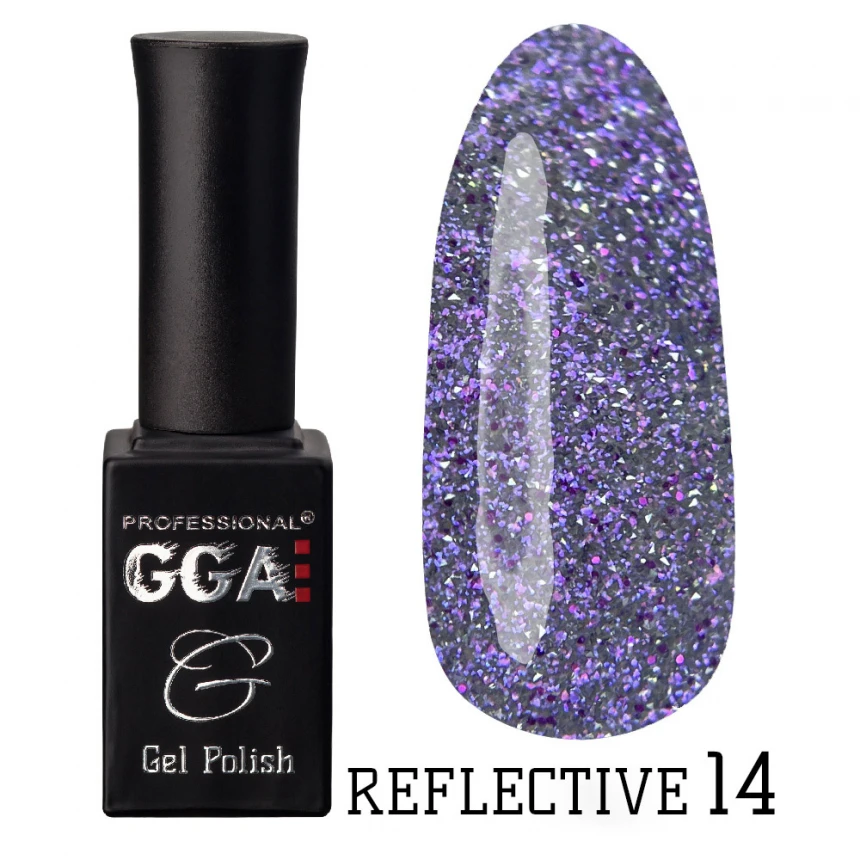 Гель-лак GGA Professional Reflective Gel Polish №14 світлий фіолетовий, зі світловідбиваючими частинками 10 мл