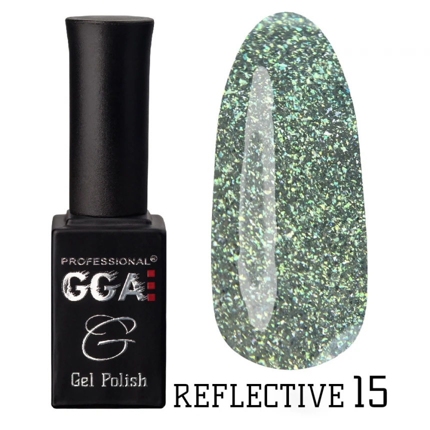 Гель-лак GGA Professional Reflective Gel Polish №15 салатовий, зі світловідбиваючими частинками 10 мл