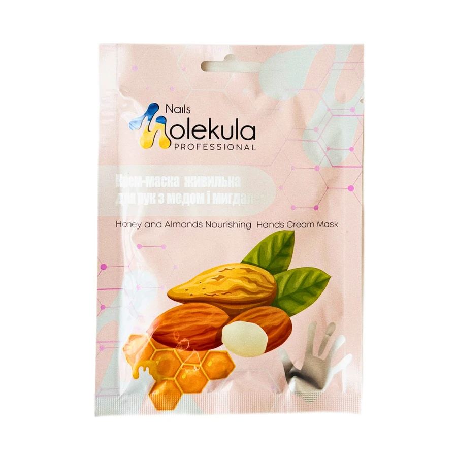 Крем-маска живильна для рук з медом і мигдалем Molekula Honey and Almonds Nourishing Hands Cream Mask рукавички 2 шт