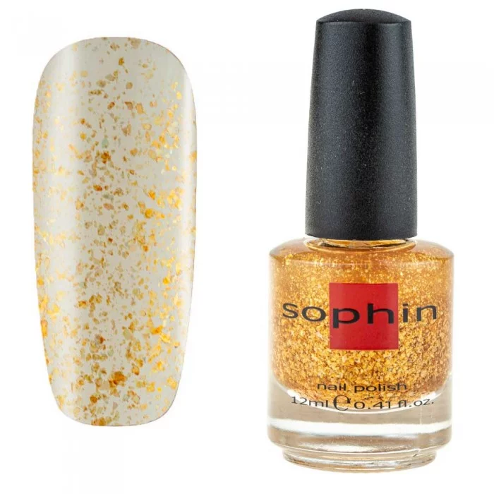 Лак Sophin Nail Lacquer №326 прозорий, з золотою поталлю 12 мл