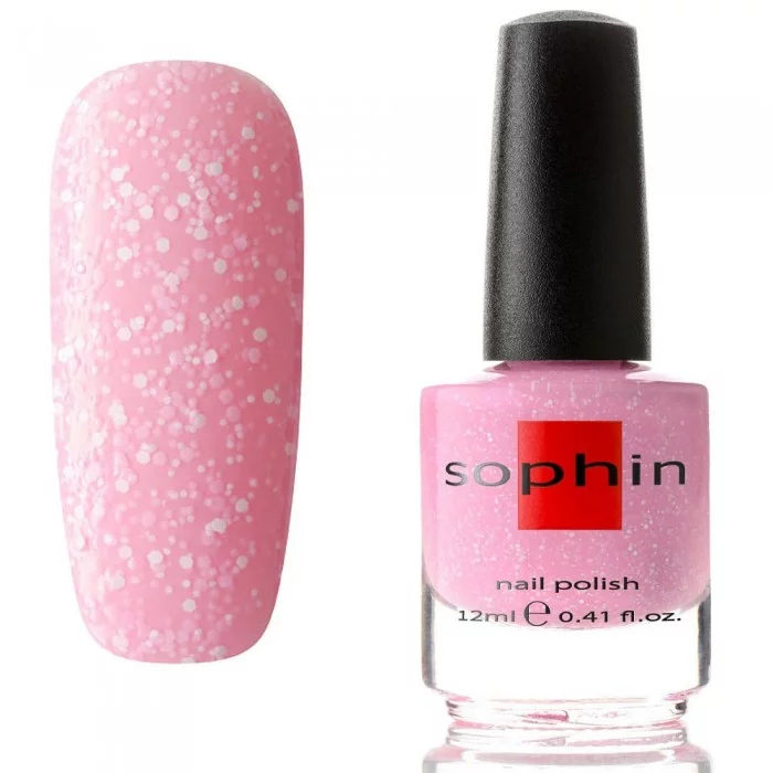 Лак Sophin Nail Lacquer №328 рожевий, з білими шестикутниками 12 мл