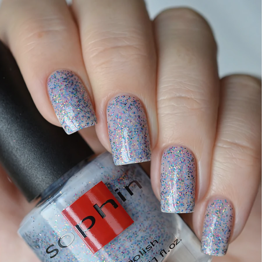 Лак Sophin Nail Lacquer №330 молочно-блакитний, з різнокольоровим конфетті 12 мл
