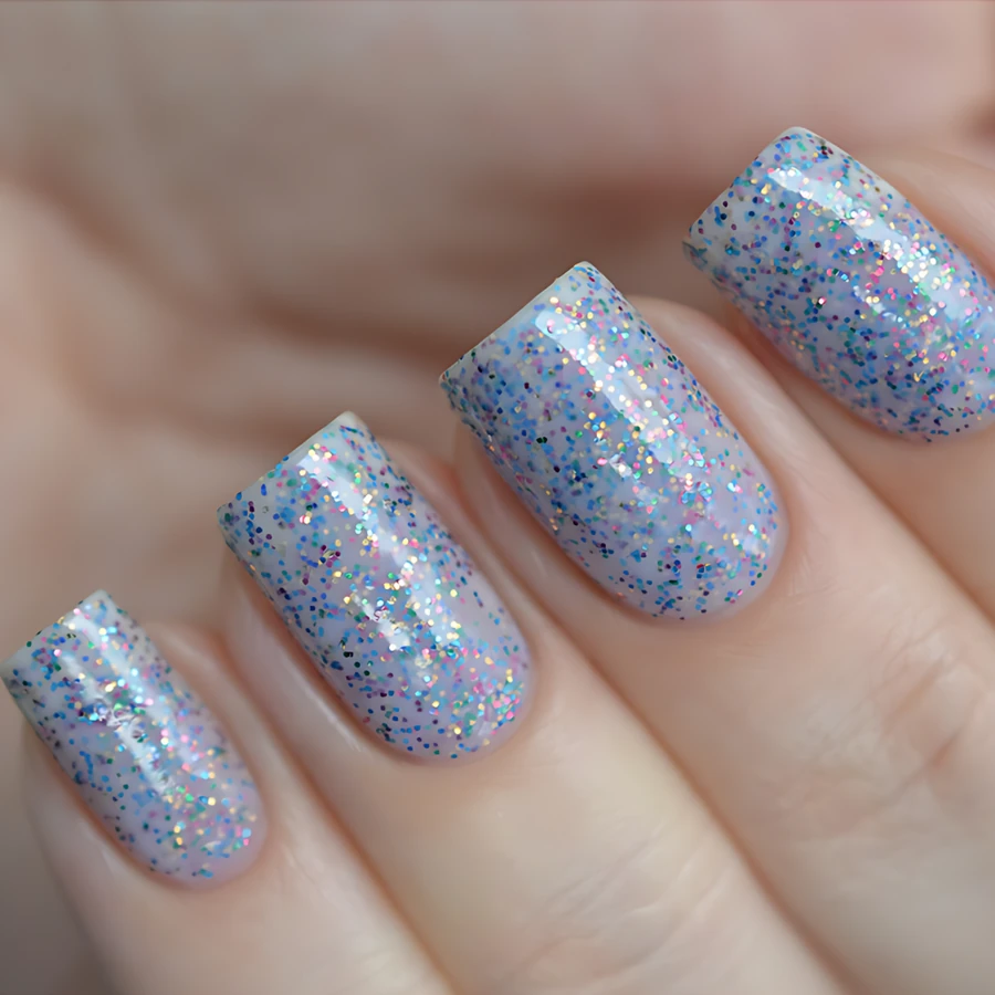 Лак Sophin Nail Lacquer №330 молочно-блакитний, з різнокольоровим конфетті 12 мл