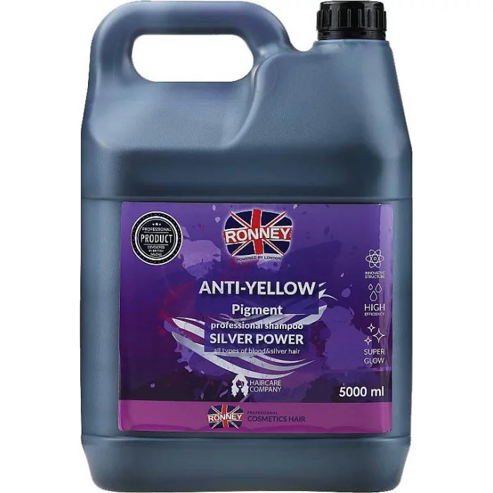 Шампунь для нейтралізації жовтизни Ronney Professional Shampoo Silver Power Anti-Yellow Pigment 5000 мл