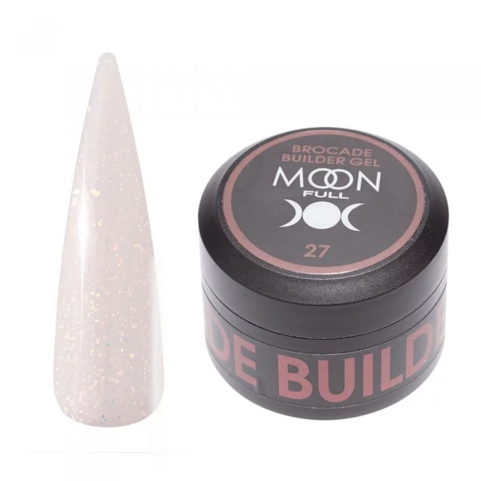 Гель для нарощування та моделювання нігтів MOON FULL Brocade Builder Gel №27 молочний, з поталлю 30 мл