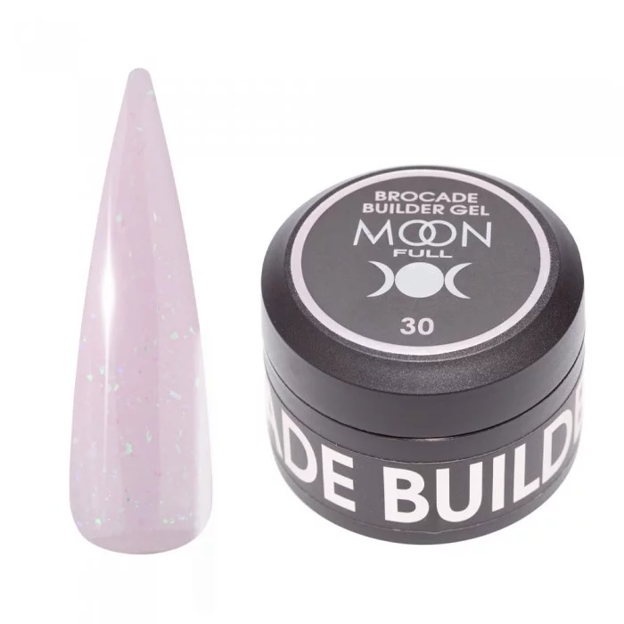 Гель для нарощування та моделювання нігтів MOON FULL Brocade Builder Gel №30 молочний, з поталлю 30 мл