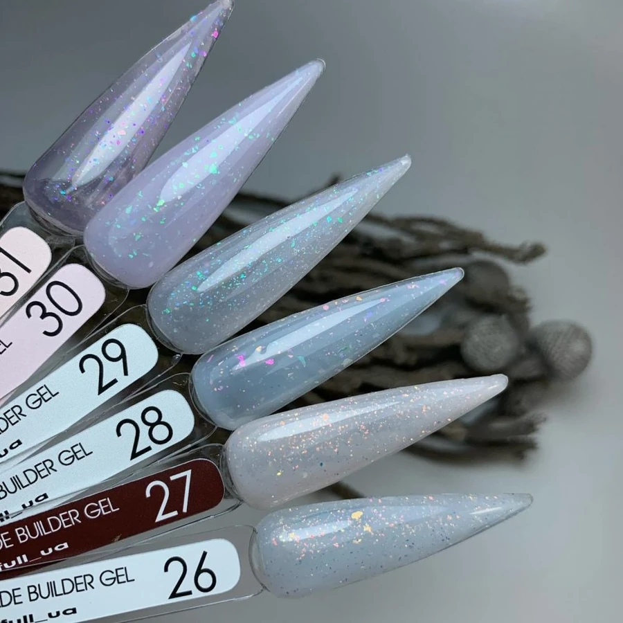 Гель для нарощування та моделювання нігтів MOON FULL Brocade Builder Gel №30 молочний, з поталлю 30 мл
