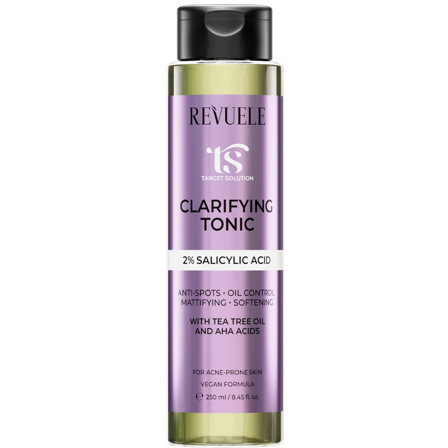 Освітлюючий тонік з саліциловою кислотою 2% Revuele Target Solution Clarifying Tonic 2% Salicylic Acid +олія чайного дерева та AHA кислоти 250 мл