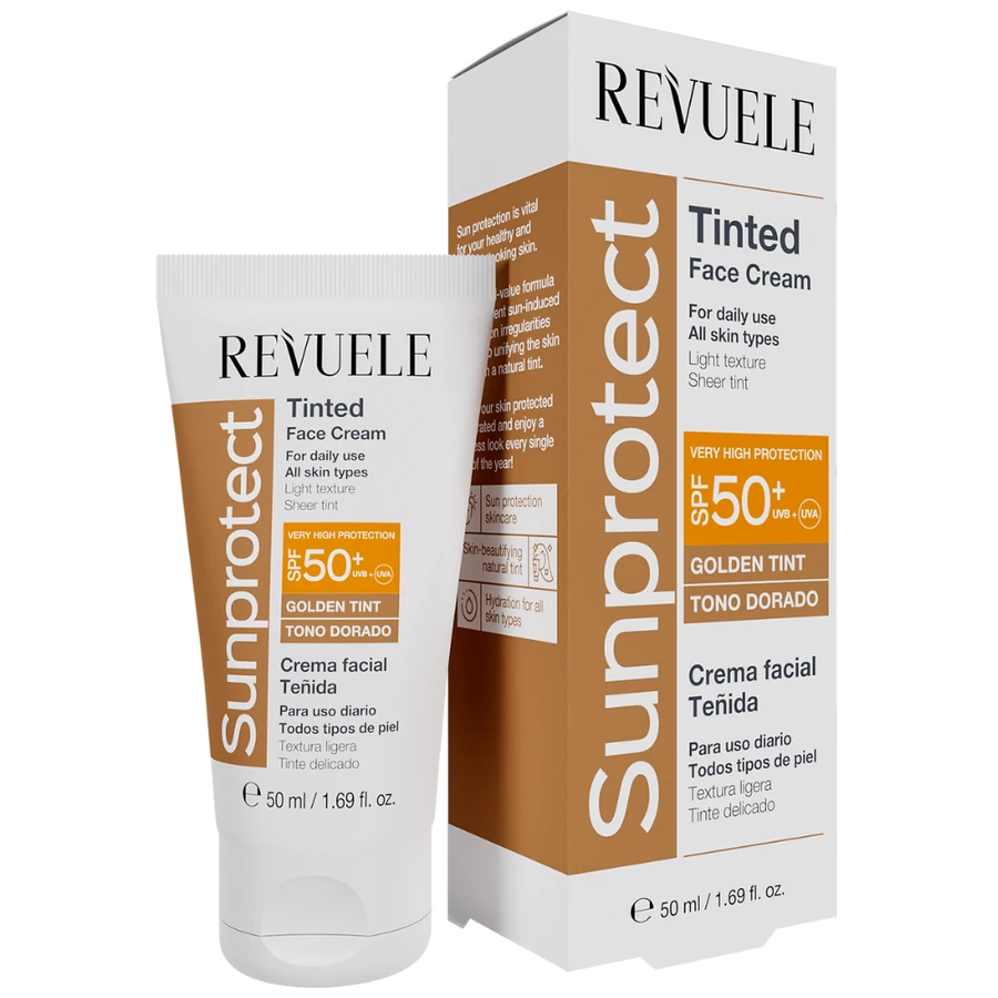 Тінтуючий сонцезахисний крем для обличчя з SPF50 Revuele Sunprotect Tinted Face Cream Golden Tint SPF50 Золотистий тон 50 мл