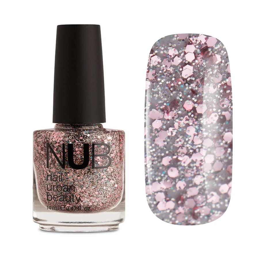 Лак для нігтів NUB Nail Polish 102 Holographic Pink Glitter прозорий, з голографічними та рожевими блискітками 14 мл