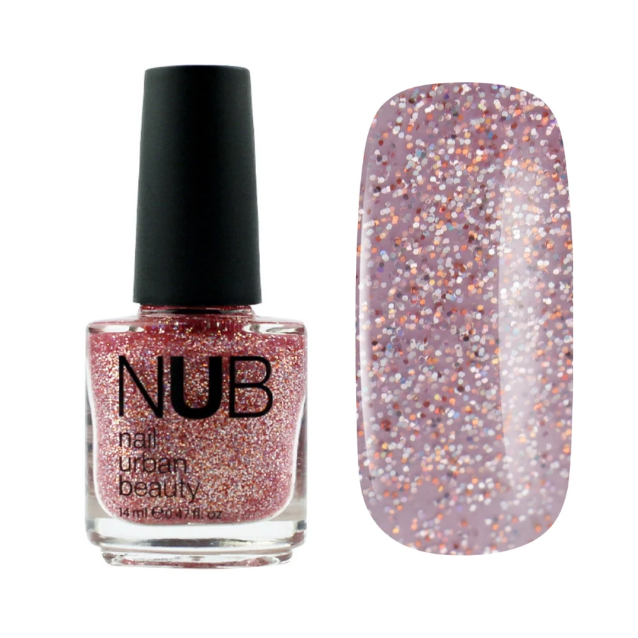 Лак для нігтів NUB Nail Polish 104 Pink Glitter прозорий, з рожевими блискітками 14 мл