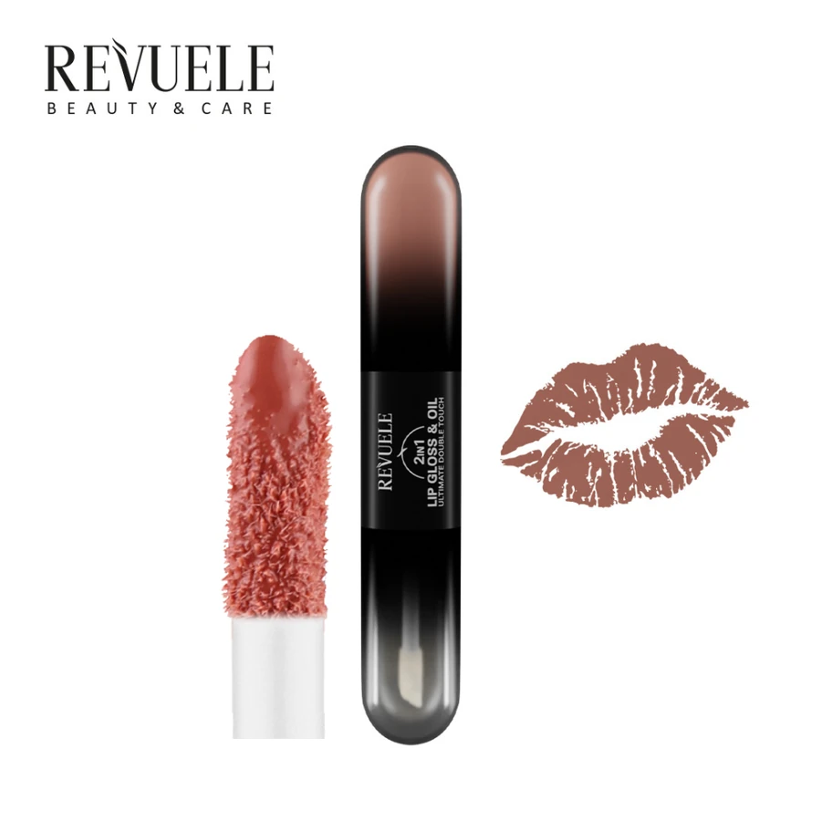 Блиск для губ та олія 2в1 Revuele Lip Gloss & Oil 2in1 Ultimate Double Touch 06 Тепла карамель 7 мл