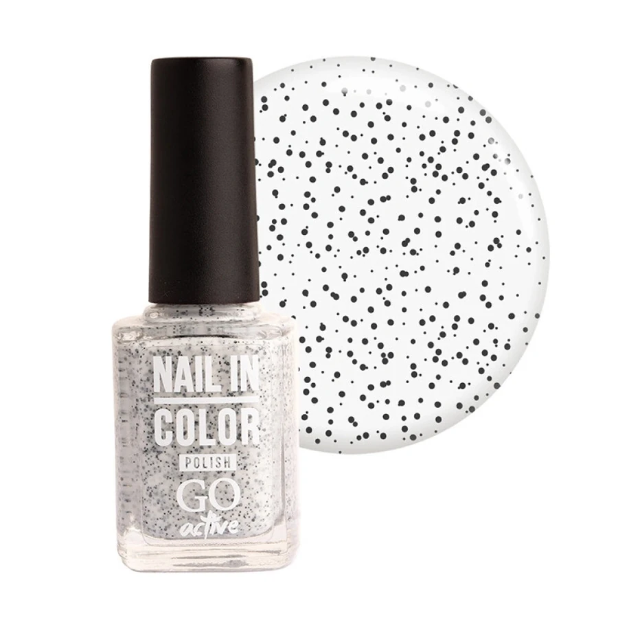 Лак для нігтів GO Active Nail in Color №64 білий, з чорними крапками 10 мл