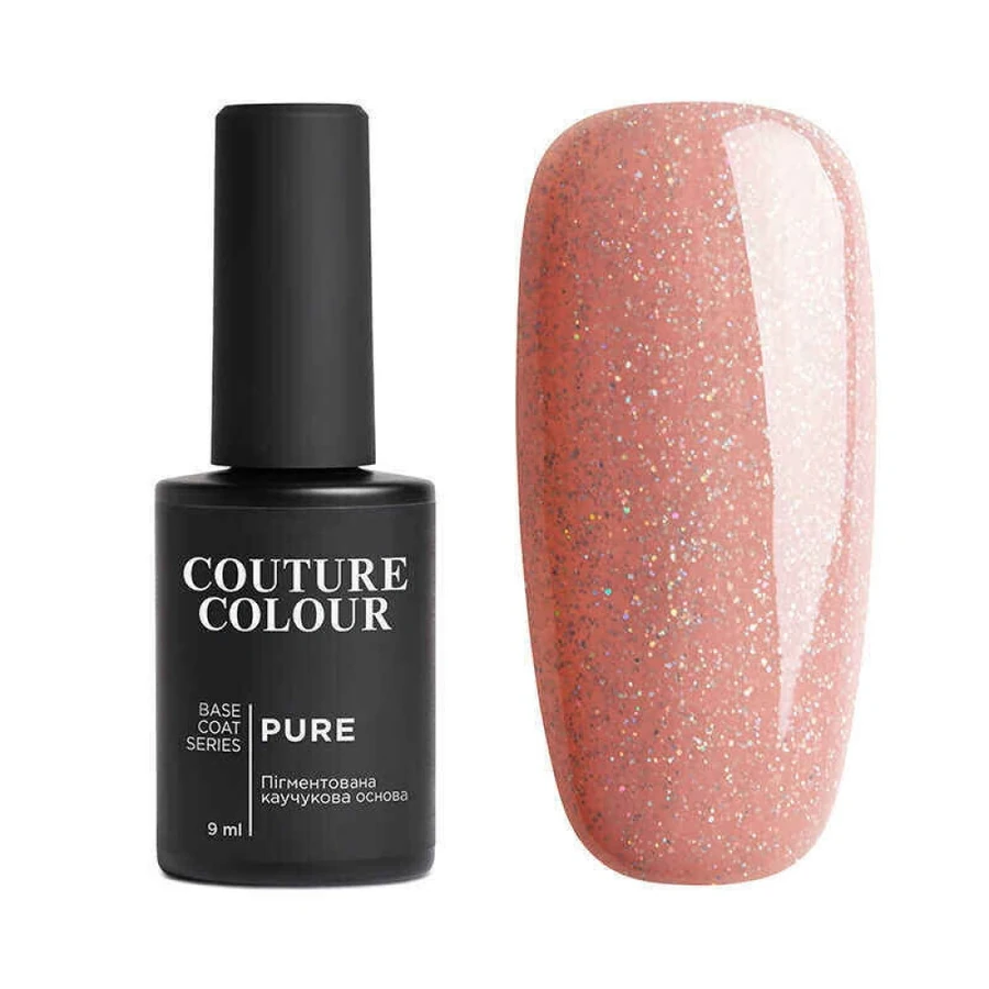Камуфлююча каучукова основа Couture Colour Pure Base Coat 09 рожева карамель, з шимером 9 мл