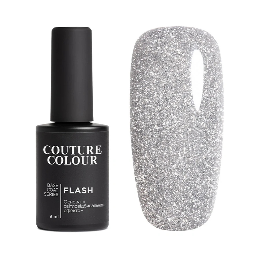 Кольорова база зі світловідбиваючим ефектом Couture Colour Colour Flash Base Coat 01 сріблясто-сірий 9 мл
