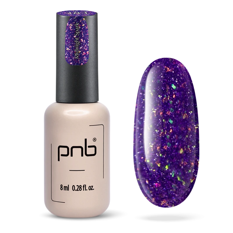 Гель-лак PNB №383 Midnight Spark фіолетовий світловідбиваючий, зі слюдою 8 мл