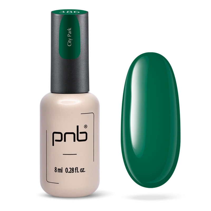 Гель-лак PNB №386 City Park зелений, емаль 8 мл