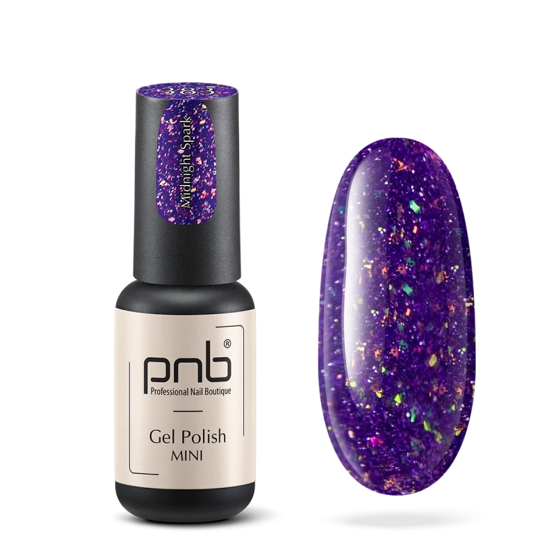 Гель-лак PNB Mini №383 Midnight Spark фіолетовий світловідбивний, зі слюдою 4 мл