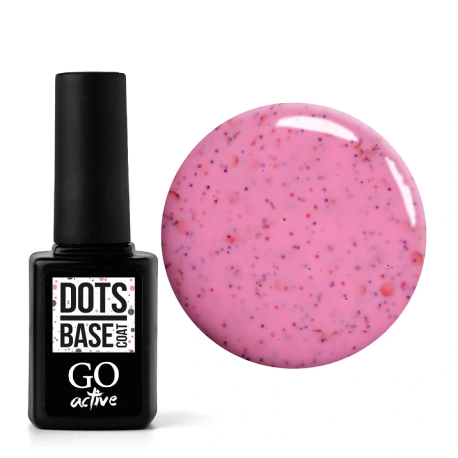 Каучукова камуфлююча база GO Active Dots Base Coat 01 рожевий, з різнокольоровими вкрапленнями 10 мл
