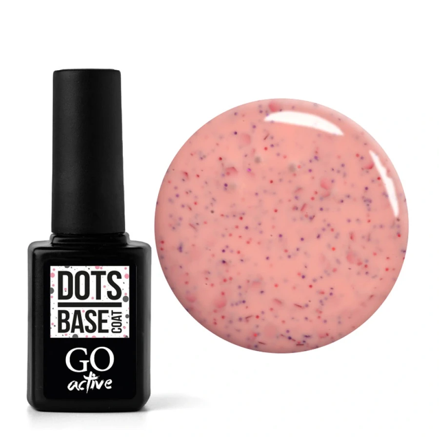 Каучукова камуфлююча база GO Active Dots Base Coat 02 персиковий, з різнокольоровими вкрапленнями 10 мл