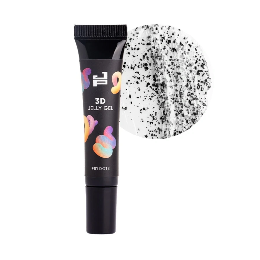 3D-гель для об&rsquo;ємних дизайнів Jerden-Proff Jelly Gel 01 Dots прозорий, з чорними вкрапленнями 8 г