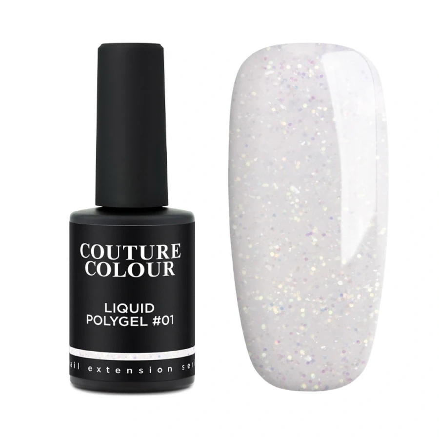 Рідкий полігель Couture Colour Liquid Polygel 01 молочний, з блискітками 9 мл