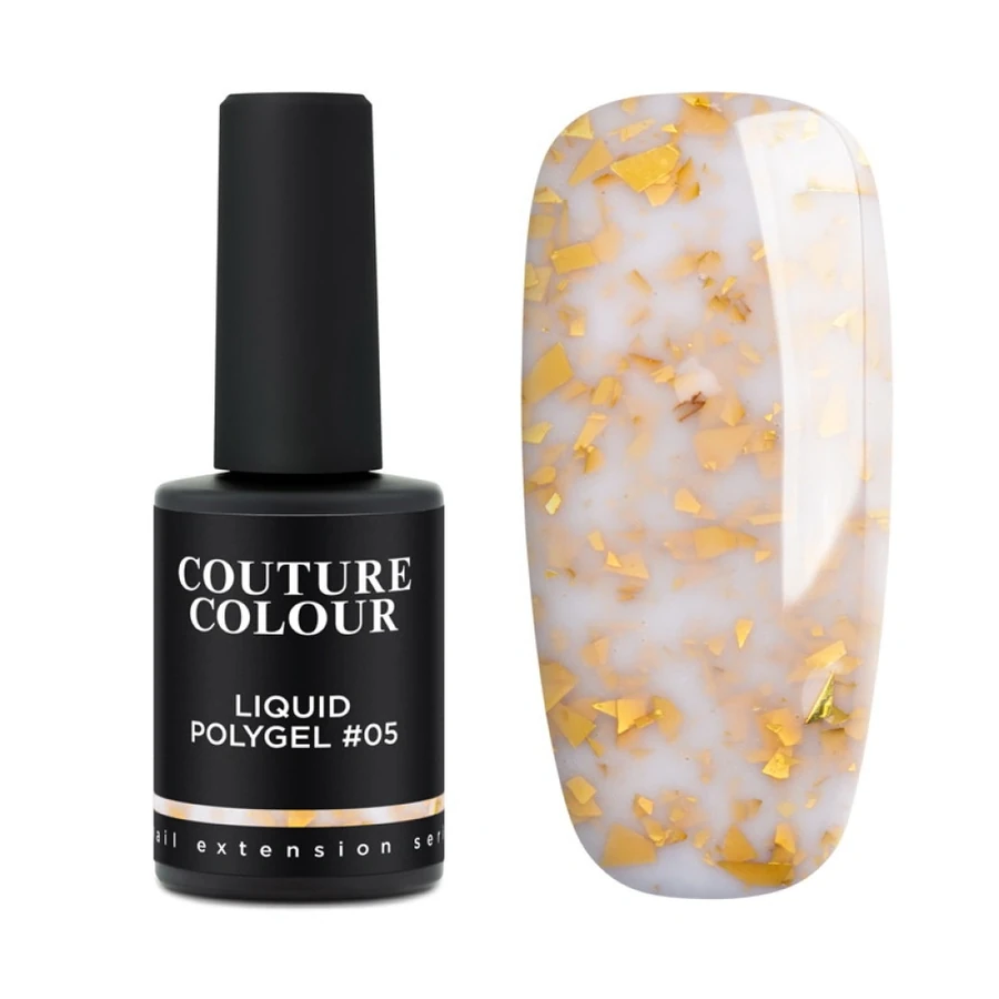 Рідкий полігель Couture Colour Liquid Polygel 05 молочний, з золотою поталлю 9 мл