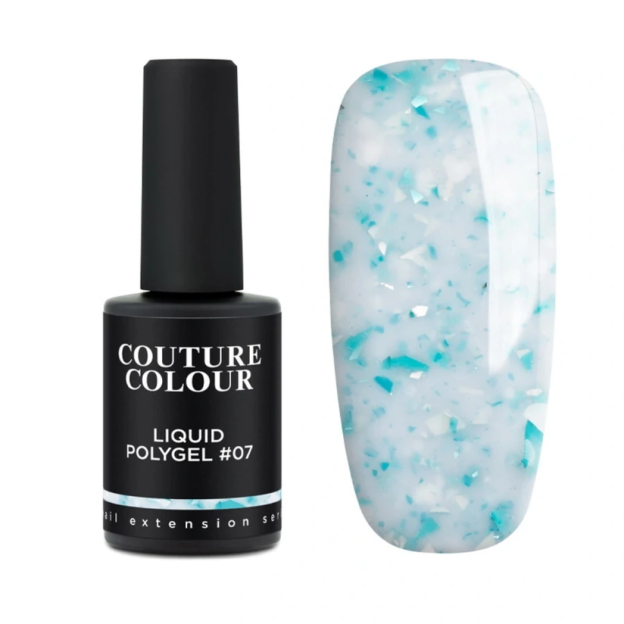 Рідкий полігель Couture Colour Liquid Polygel 07 молочний, з блакитною фольгою 9 мл