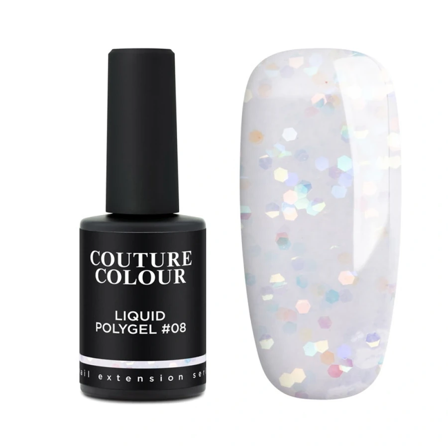 Рідкий полігель Couture Colour Liquid Polygel 08 молочний, з гліттером 9 мл