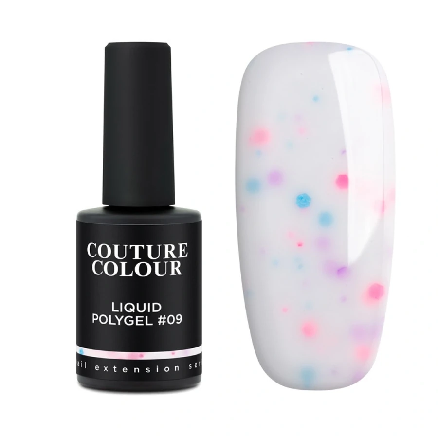 Рідкий полігель Couture Colour Liquid Polygel 09 молочний, з різнокольоровим гліттером 9 мл
