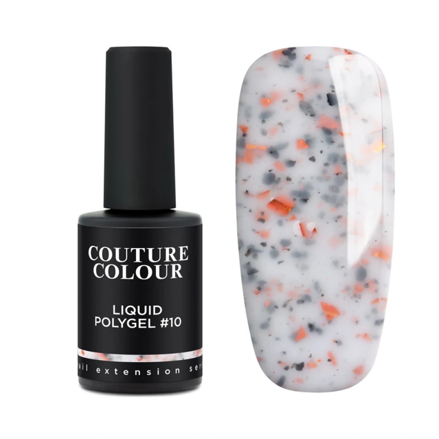 Рідкий полігель Couture Colour Liquid Polygel 10 молочний, з різнокольоровою фольгою 9 мл