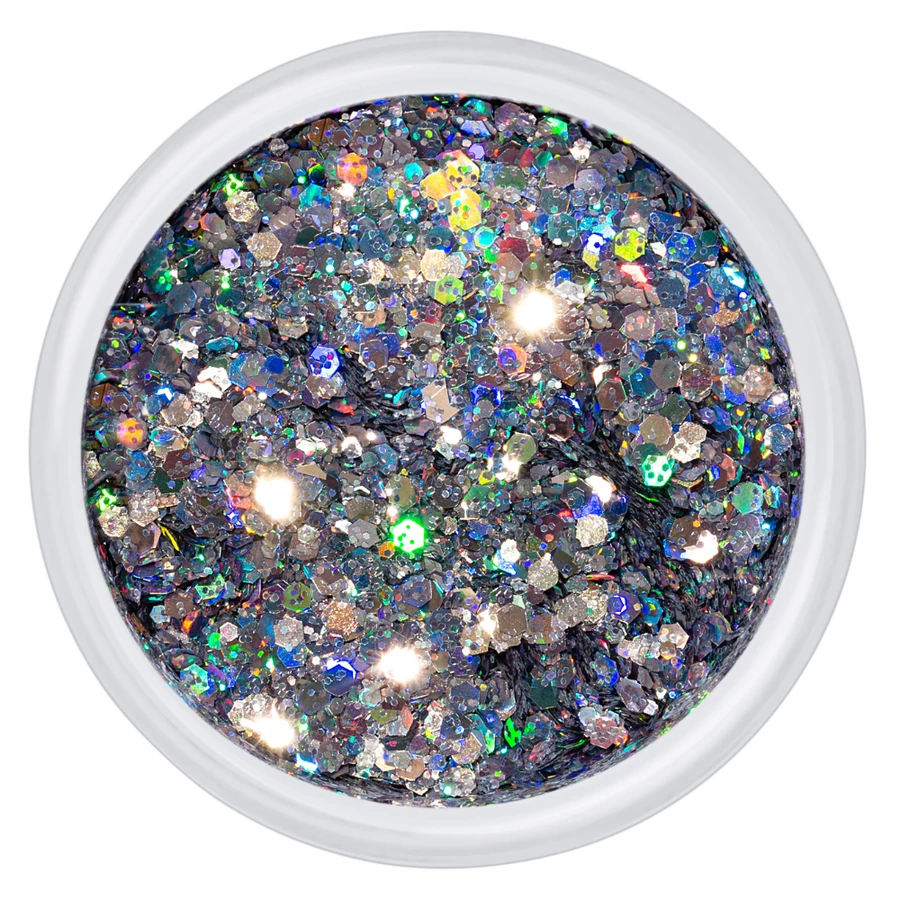 Блискітки Kodi Glitter Brocade 01 дрібні та великі шестикутники, срібло з голографічним переливом 3 г