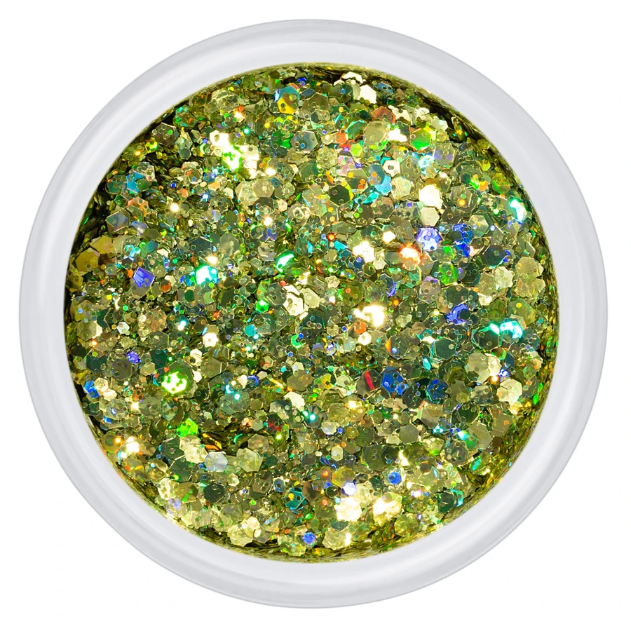 Блискітки Kodi Glitter Brocade 04 дрібні та великі шестикутники, лимонне золото з голографічним переливом 3 г