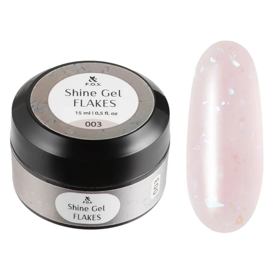 Гель для укріплення натуральних нігтів FOX Shine Gel Flakes 003 бежево-рожевий, з поталлю та блискітками 15 мл