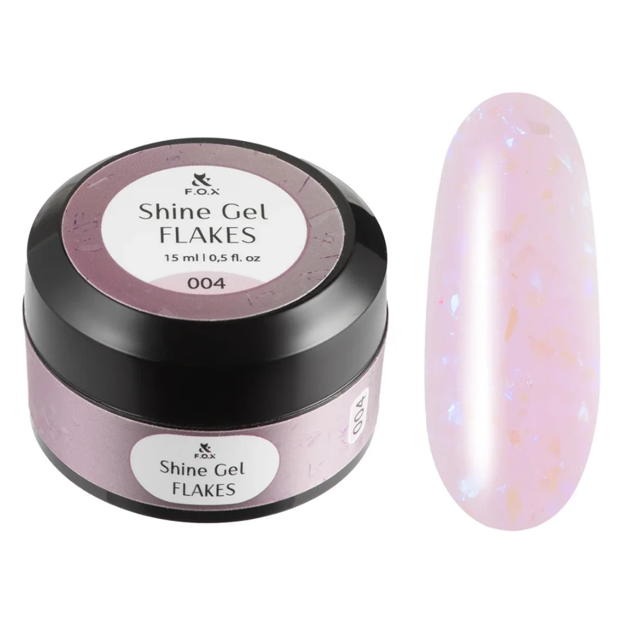 Гель для укріплення натуральних нігтів FOX Shine Gel Flakes 004 бузково-рожевий, з поталлю та блискітками 15 мл