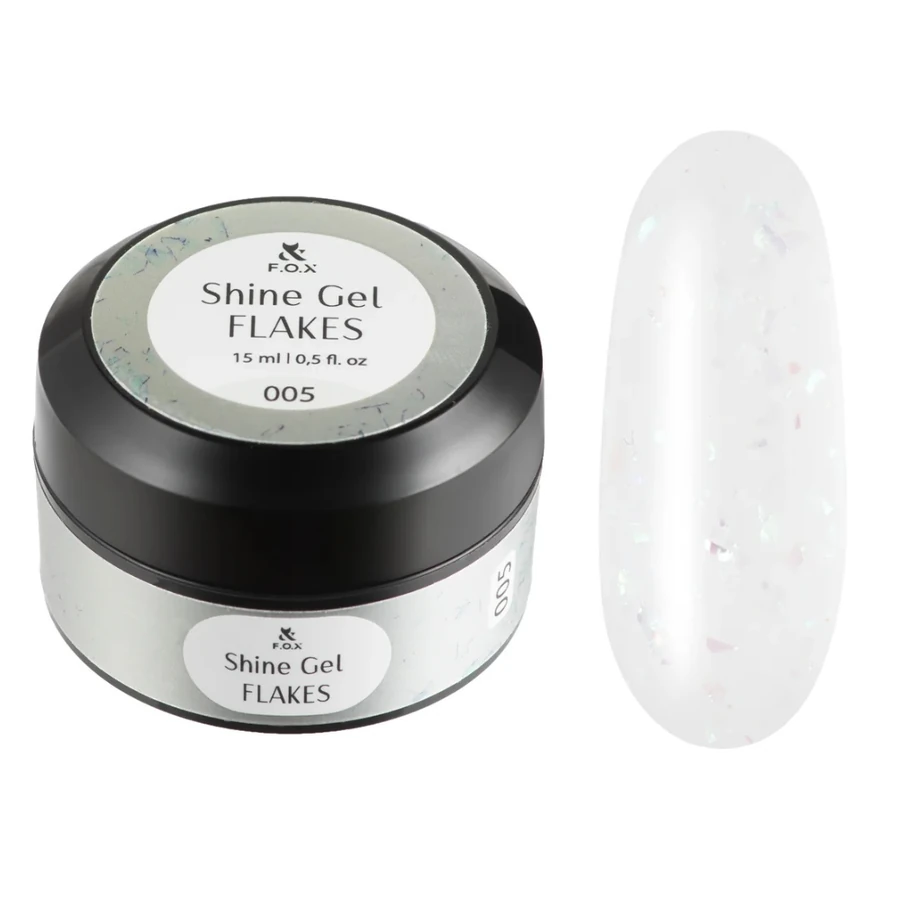 Гель для укріплення натуральних нігтів FOX Shine Gel Flakes 005 молочно-білий, з поталлю та блискітками 15 мл