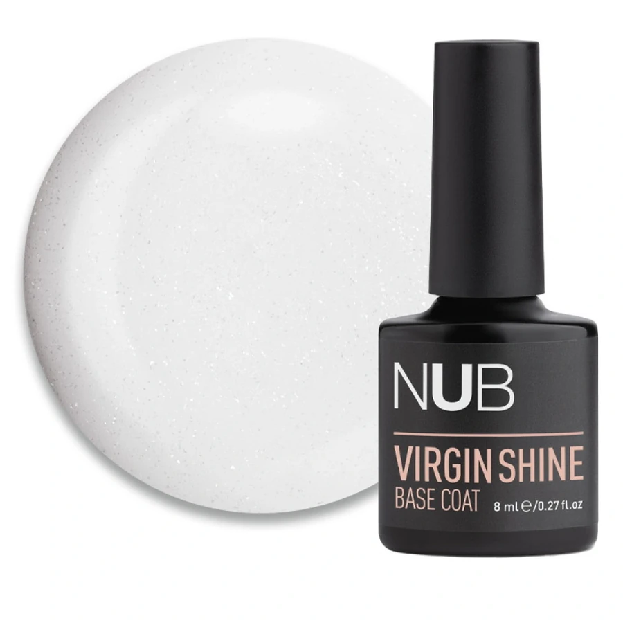 Каучукова камуфлююча база для гель-лаку NUB Virgin Shine Base Coat 01 Milk молочний, з шимером 8 мл