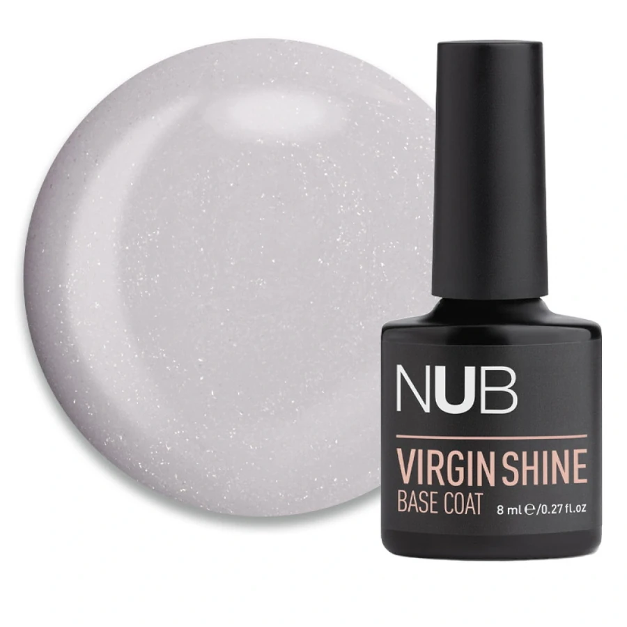 Каучукова камуфлююча база для гель-лаку NUB Virgin Shine Base Coat 02 Ash кремовий, з шимером 8 мл