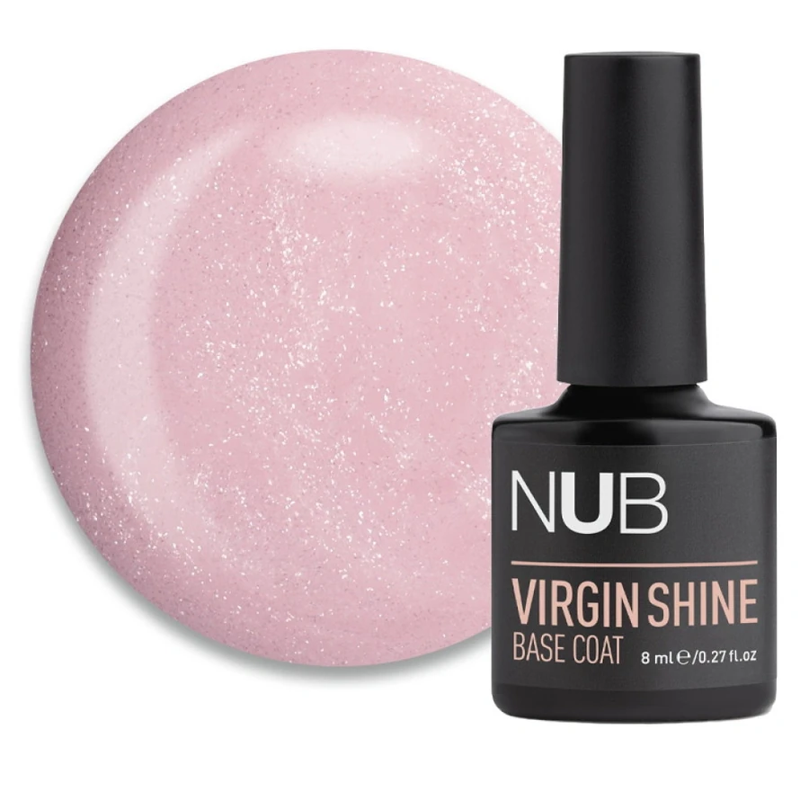 Каучукова камуфлююча база для гель-лаку NUB Virgin Shine Base Coat 03 Pink світло-рожевий, з шимером 8 мл