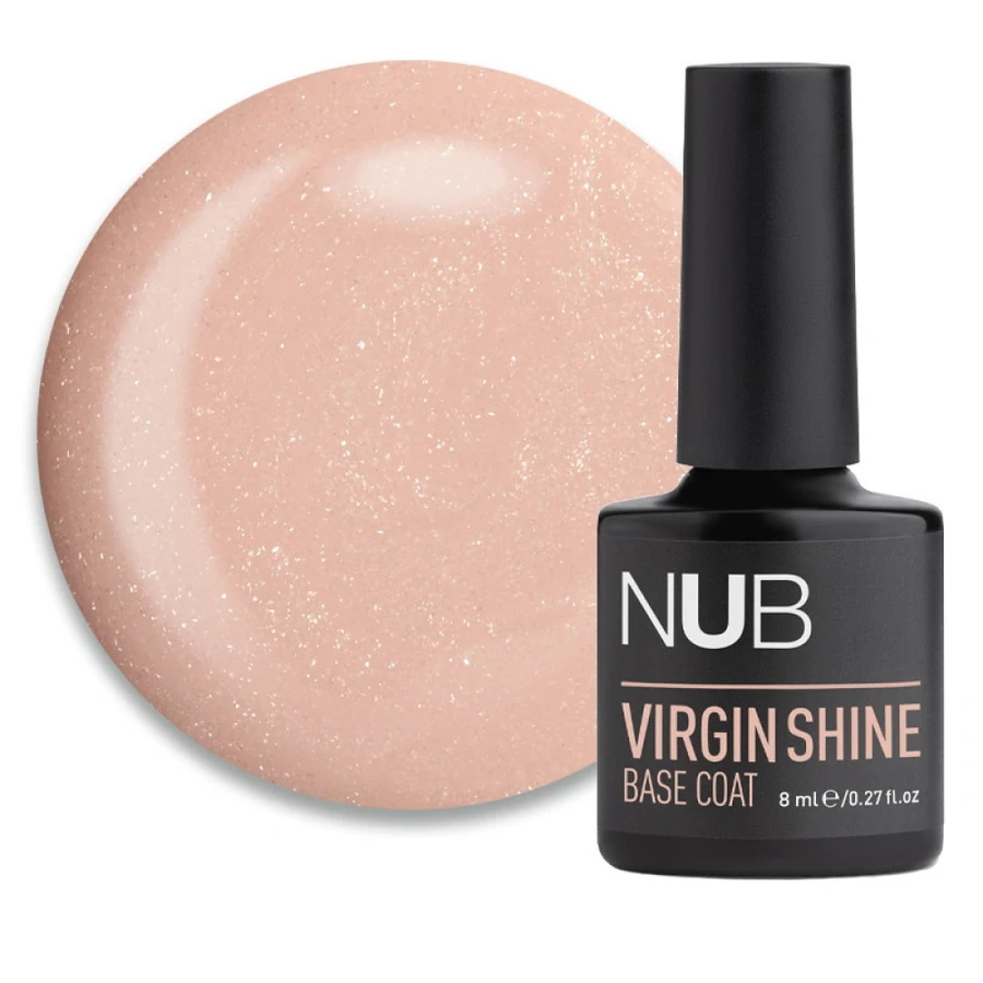 Каучукова камуфлююча база для гель-лаку NUB Virgin Shine Base Coat 04 Nude рожевий нюд, з шимером 8 мл