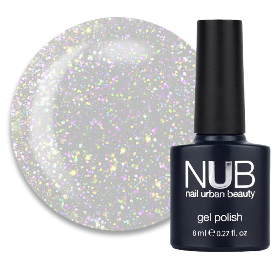 Гель-лак NUB Gel Polish 070 She’s Not Me напівпрозорий сріблястий хамелеон, з блискітками та шимером 8 мл