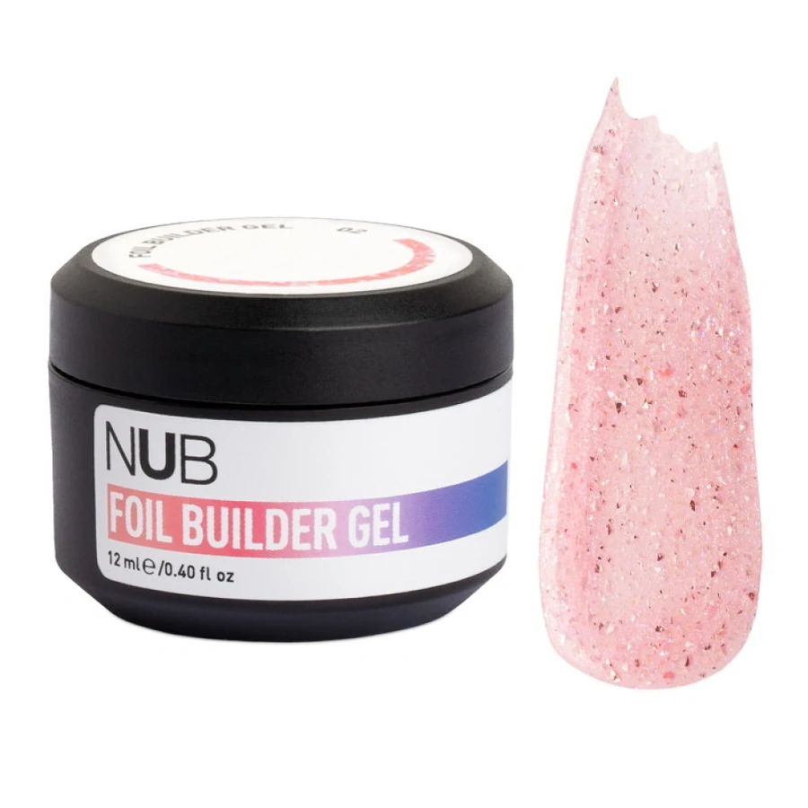 Білдер-гель для моделювання нігтів з поталлю NUB Foil Builder Gel 02 напівпрозорий рожевий 12 мл