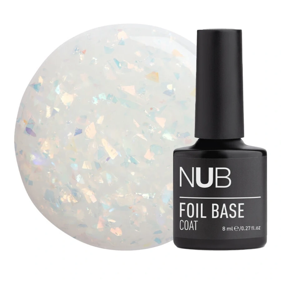 Каучукова база для гель-лаку NUB Foil Base Coat 02 прозоро-молочний, з поталлю 8 мл