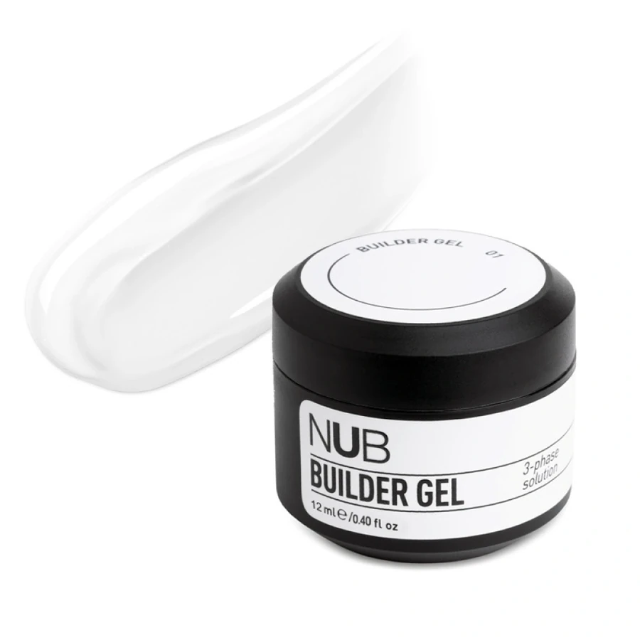 Густий трифазний гель для нарощування нігтів NUB Builder Gel 01 прозорий 12 мл