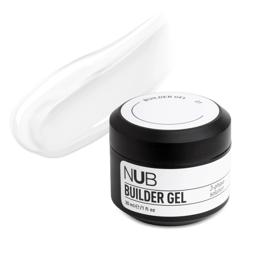 Густий трифазний гель для нарощування нігтів NUB Builder Gel 01 прозорий 30 мл
